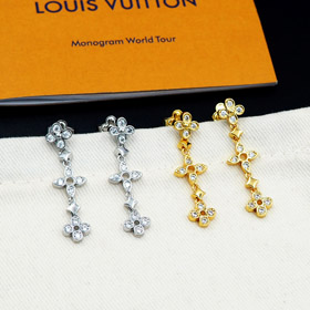Louis Vuitton LV encaje hueco incrustado zircón patrón floral pendientes-3534  