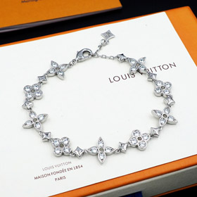 Louis Vuitton LV incrustado zircón floral pulsera hueca-3572  