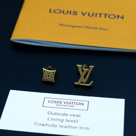 Louis Vuitton LV letra floral latón afligido pendientes-3575  
