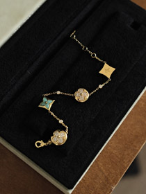 Louis Vuitton LV Amazonite Diamond cuatro flores pulsera-3616  