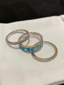 Dior oro carta azul esmalte anillo de diamantes conjunto de tres piezas set-3710  