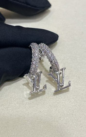 Louis Vuitton LV letra de plata pequeño colgante completo diamante pendientes-3723  