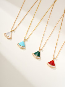 Bulgari ventilador blanco madre de perla diamante rosa oro carneliano azul verde colgante collar-376  