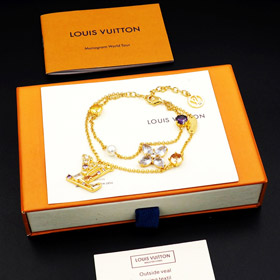 Louis Vuitton LV doble cadena de metal incrustado pulsera de diamante-3801  