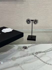 Celine negro oval botón plata completo diamante doble C pendientes-3900  