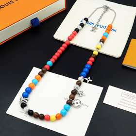 Louis Vuitton LV cuerda ajustable embellecido de madera inscripción collar con perlas de metal-3950  