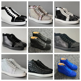 Christian Louboutin CL cuero de ternera redondo pie encaje-up zapatillas de deporte alta-2963  