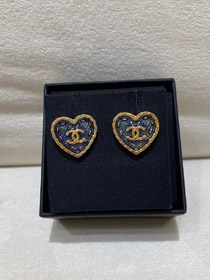 Pendientes Chanel pequeño oro negro vaquero amor doble c pendientes-3579