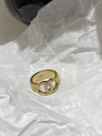Chanel letra de oro en relieve doble C diamante doble cara anillo portátil-3591