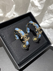 Chanel luz oro denim azul aro pendientes-3595