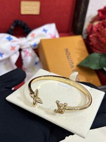 Louis Vuitton LV cuarzo rosa letra floral oro pulsera abierta-3720