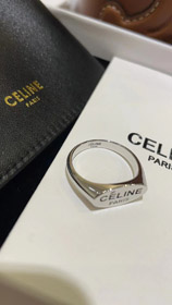 Celine letra negra impresión anillo de plata-3737