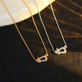 Feidan oro y plata herradura medio collar de diamantes-3774
