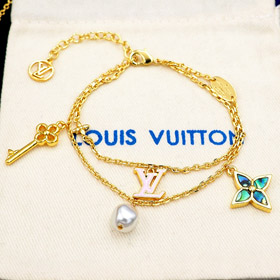 Louis Vuitton LV abalone llave rosa esmalte carta pulsera doble -3818