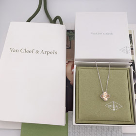 Van Cleef & Arpels oro blanco y oro rosa diamante cuatro hojas collar de trébol-3833