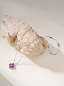 Van Cleef & Arpels Violeta Piedra Cuatro Hojas Trípol Flor Única Diamante Collar-3907