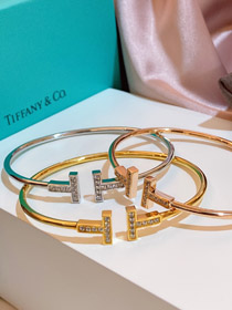Tiffany pulsera abierta de bobina de diamante completo-3923