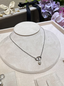 Dior plata CD pequeña perla colgante collar-3960