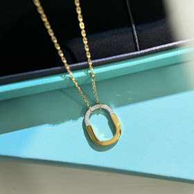 Tiffany mini bloqueo en forma de U medio diamante collar de dos tonos-3962