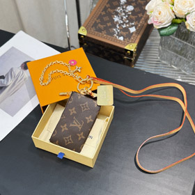 Louis Vuitton LV marrón viejo lienzo flor cadena bolso de llave cremallera moneda-4049