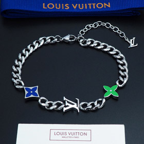 Louis Vuitton LV cadena de metal azul-verde pulsera de esmalte-4053